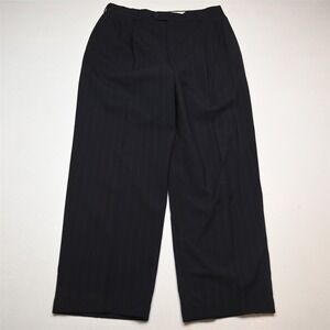 Vtg Y2K 2000s 33x32 Navy Chalk Stripe Wool Pleated Cuffed Baggy High Waist Pants